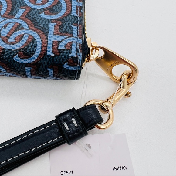 COACH Long Zip Around Monogram Print Wallet Wristlet Blue NWT - Picture 3 of 8